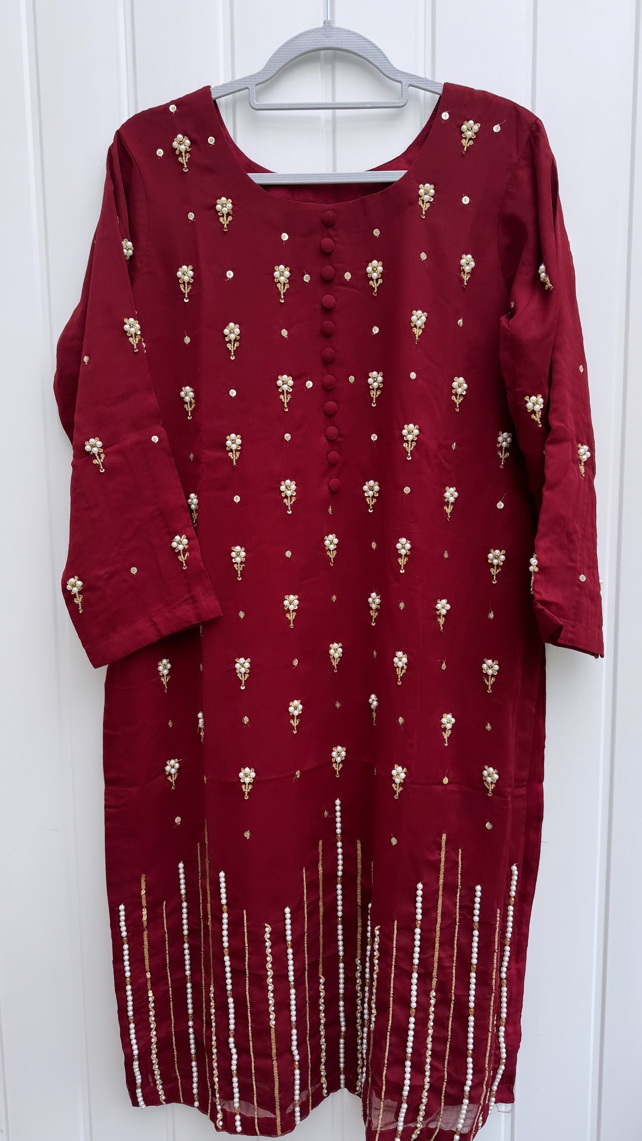 Pearl embroidered dress Maroon