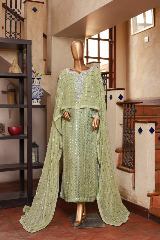 Green two piece cape dress