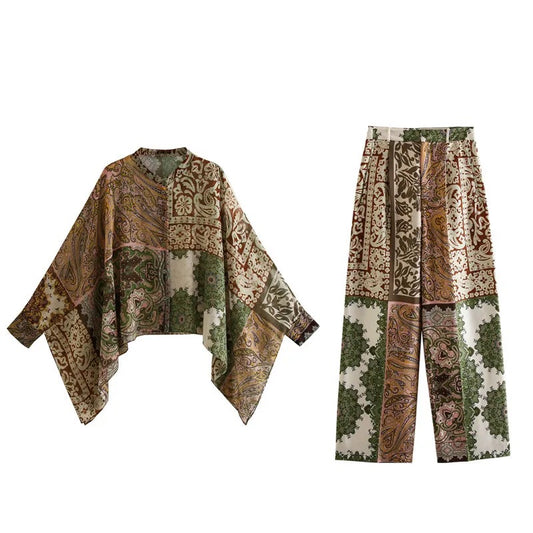 Drop hem silk and chiffon co ord