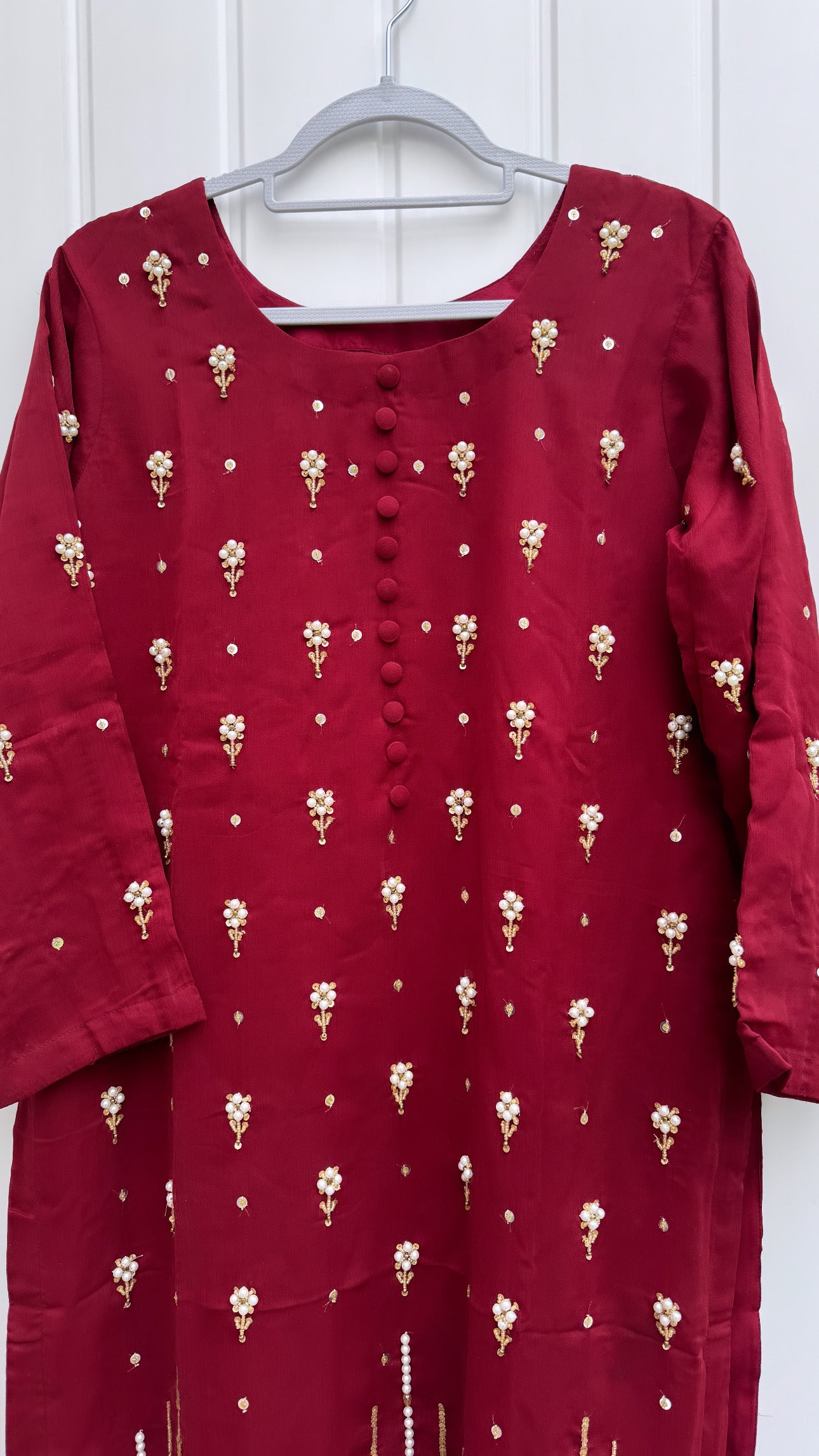 Pearl embroidered dress Maroon