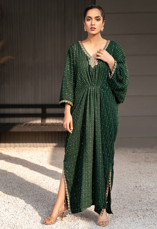 Green embroidered kaftan